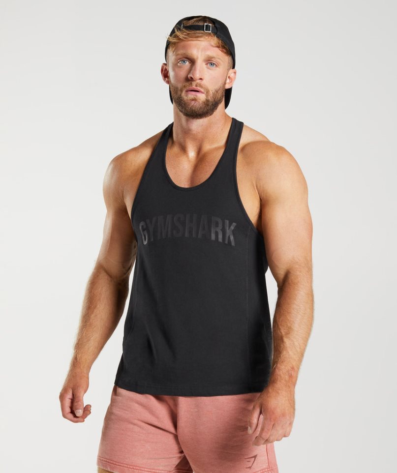 Men\'s Gymshark Power Stringer Tanks Black | CA 8DN36A